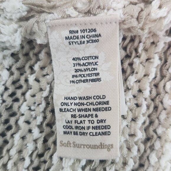 Soft Surroundings Tan and White Stripe Knit Cardigan Sweater Size Petite Small - Picture 8 of 9